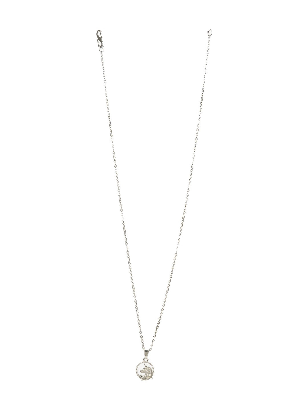 Kulin Rhodium-Plated Stainless Steel Stones Studded Circular Unicorn Pendant With Chain
