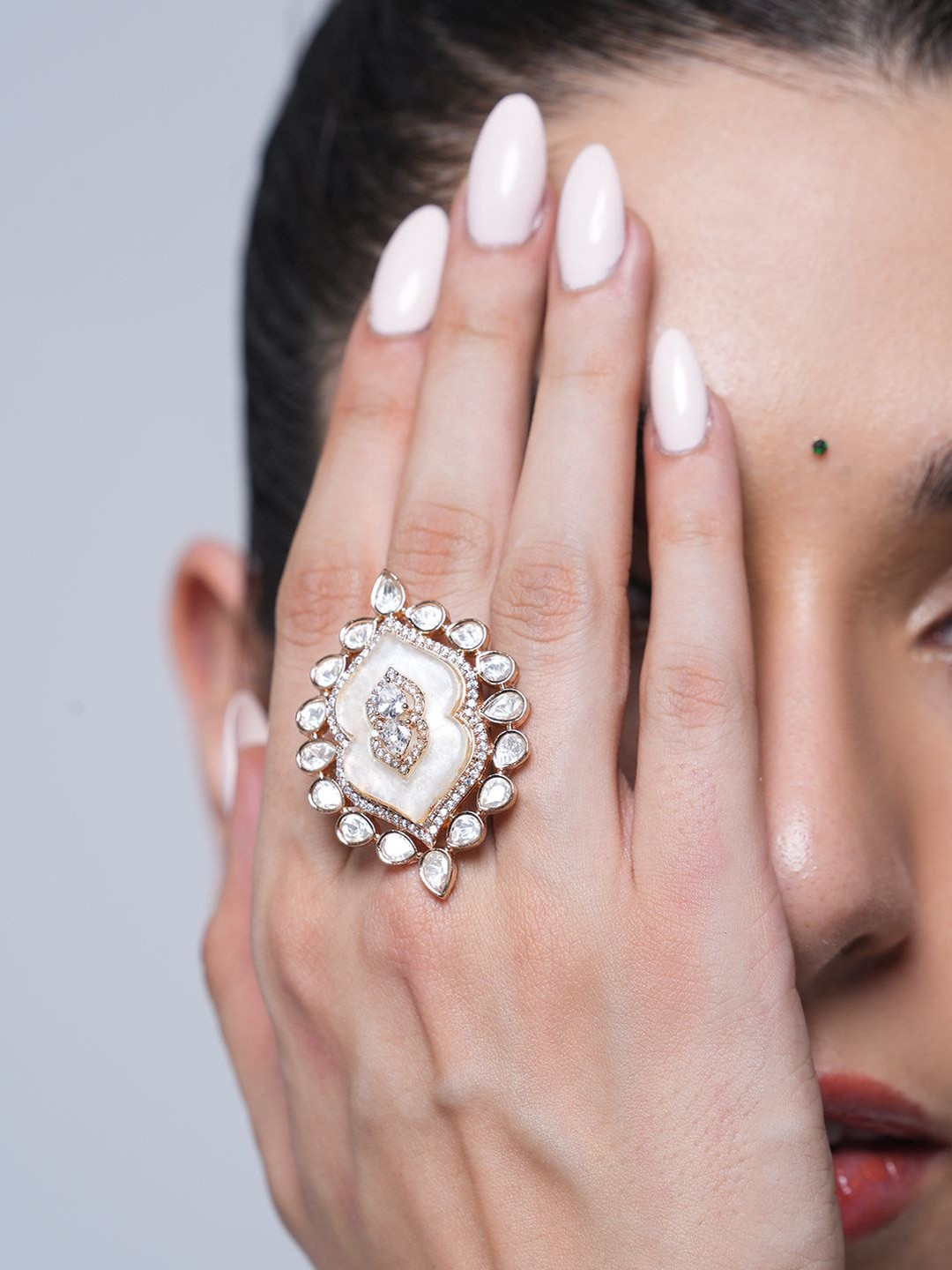 CAO Jewellery Moissanite Marble Stone-Studded Adjustable Contemporary Finger Ring