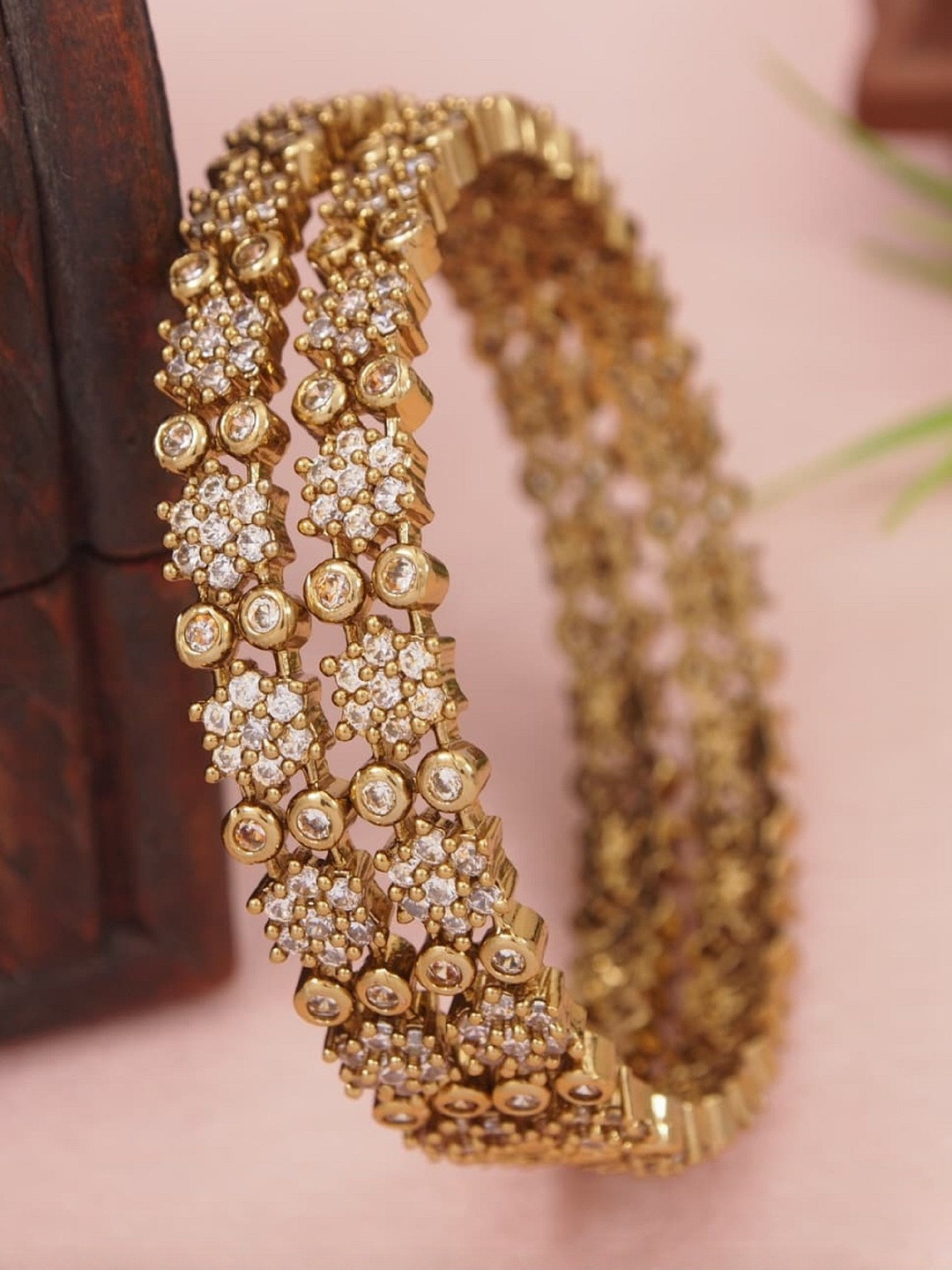 Anouk Set of 2 Ethnic Brass Victorian-Plated American Diamond Bangles|