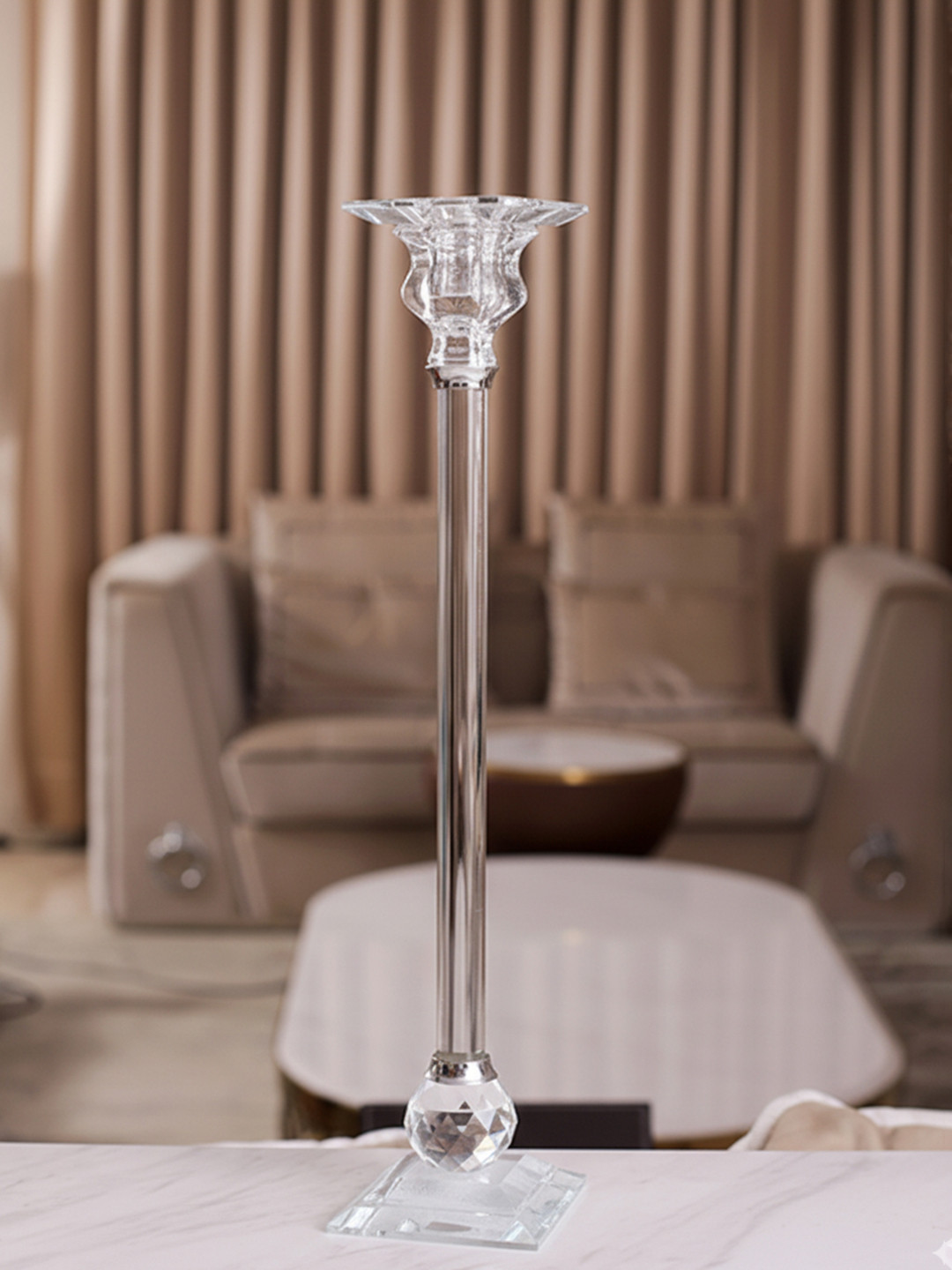 AARVI DECOR STUDIO Crystal Off White Candle Holder