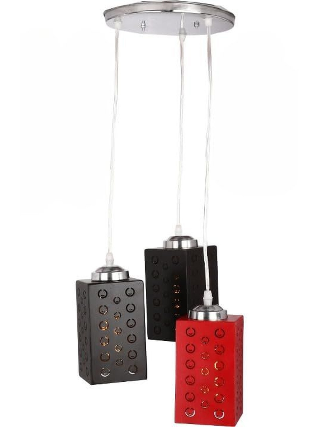 SOMIL Black & Red 3 Pieces Textured Metal Rectangle Shaped Wall & Ceiling Lamp Combo