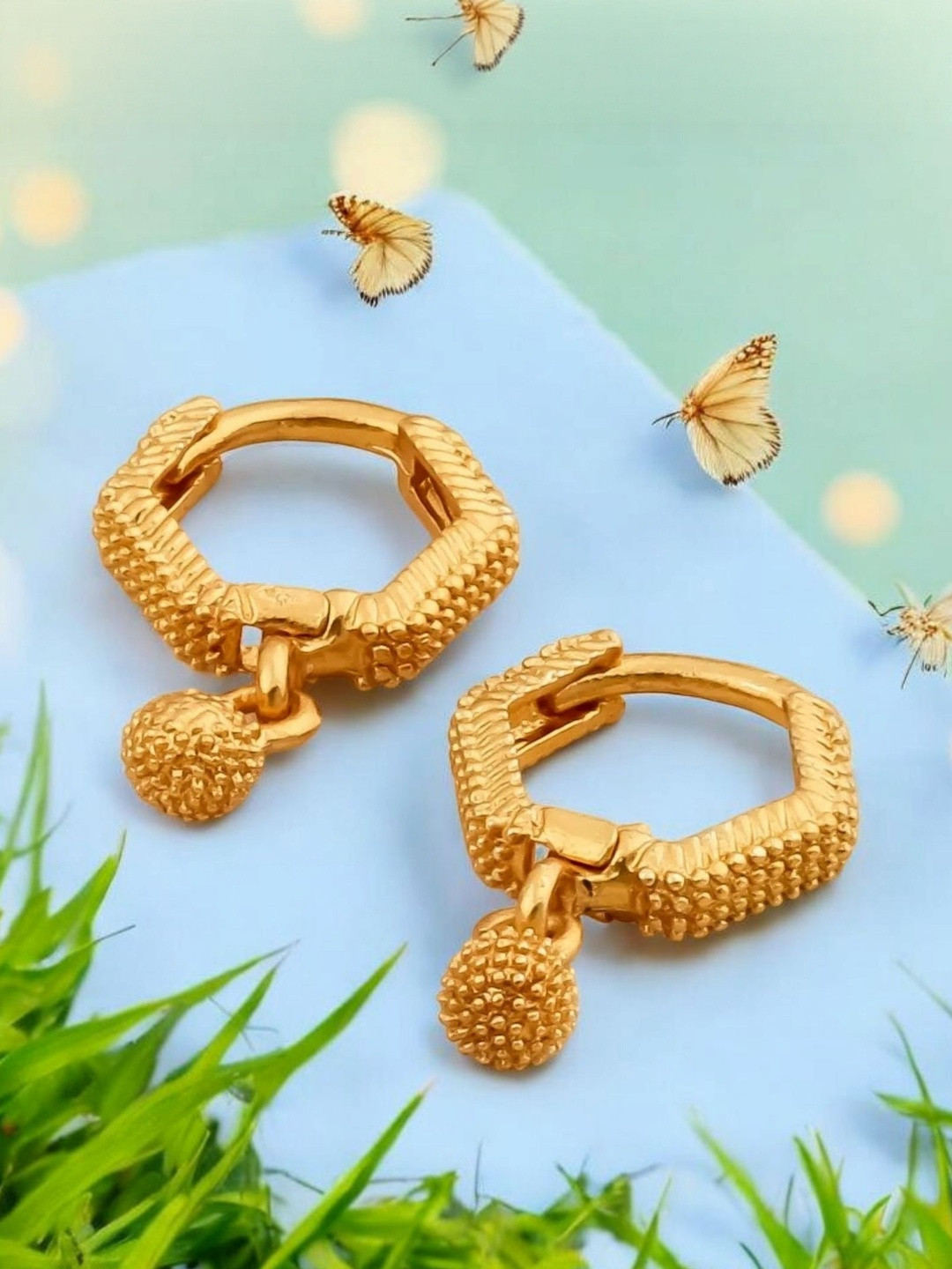 SHREE KRISHNA SHOPPING Gold-Plated Rectangle Shaped Hoop Earrings