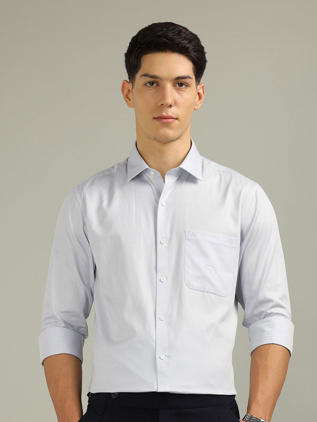 Arrow Men Textured Spread Collar Pure Cotton Satin Italian Elegance Formal Shirt