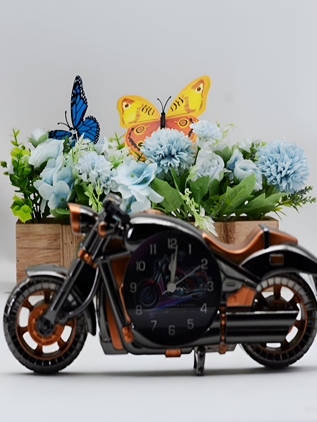 Gopalvilla Black & Rust Analogue Vintage Motorcycle Shaped Round Alarm Clock