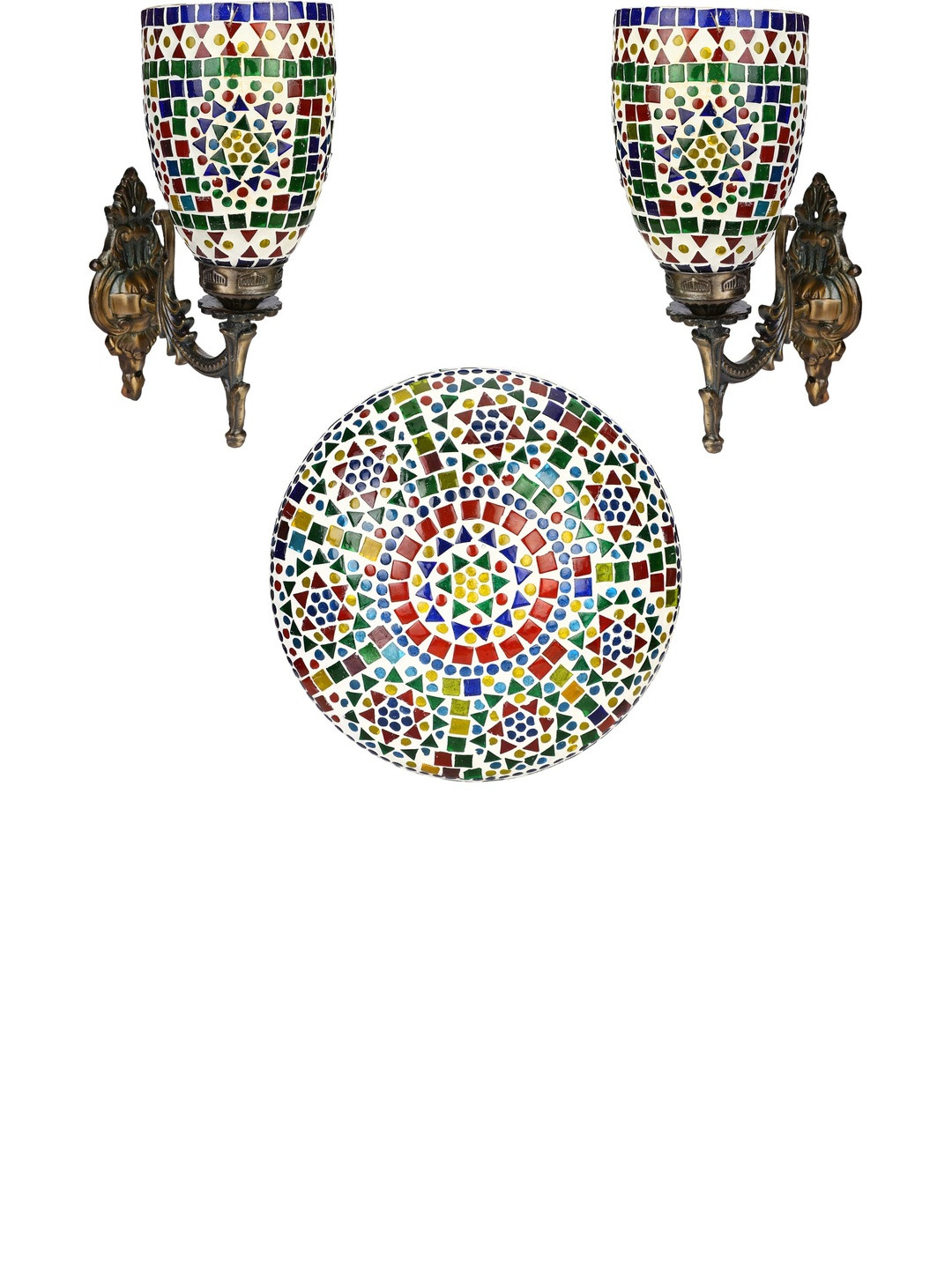 SOMIL White & Green 3 Pieces Textured Metal Wall & Ceiling Lamp Combo