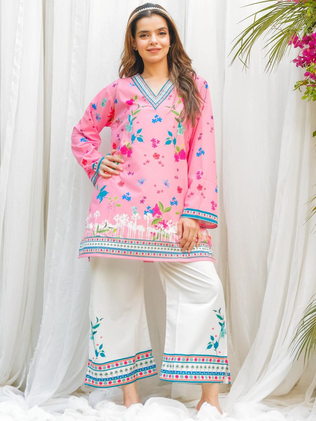 VEERVASTRA Printed Long Sleeves Tunic With Palazzo
