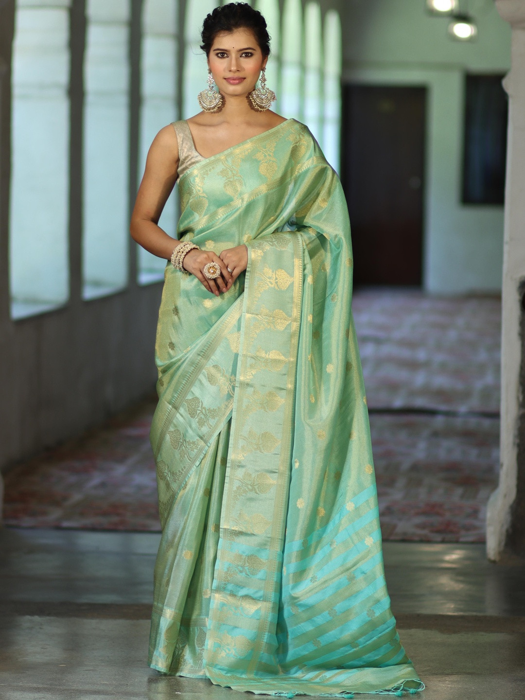 Banarasee Women Ethnic Motifs Woven Design Zari Soft Tissue Banarasi Saree