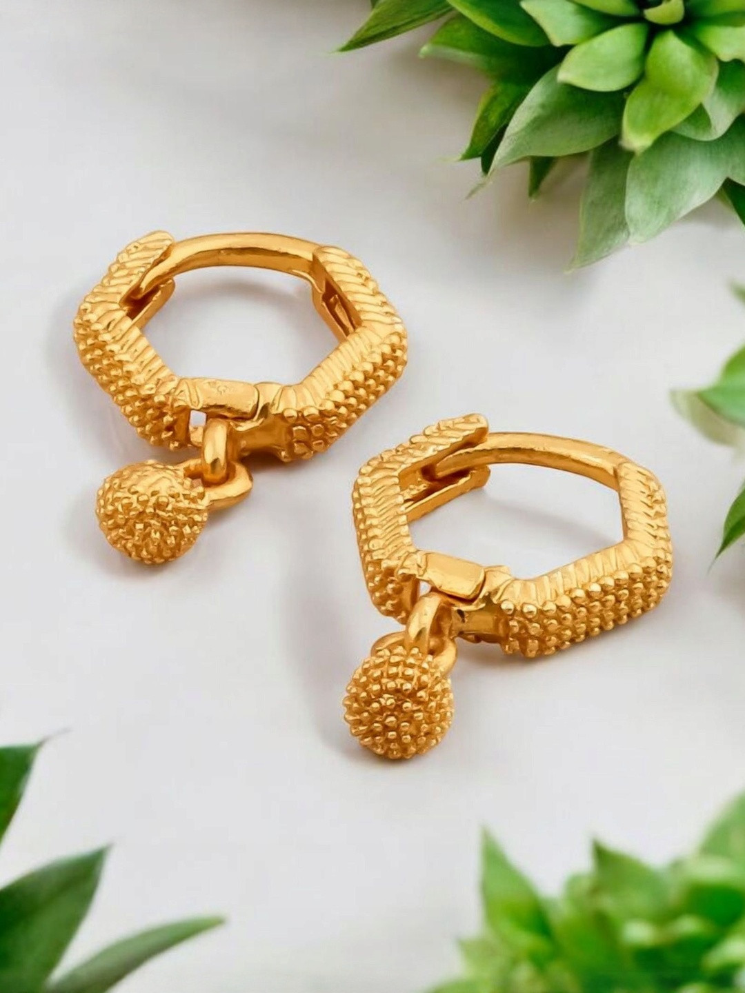 SHREE KRISHNA SHOPPING Gold-Plated Rectangle Shaped Hoop Earrings