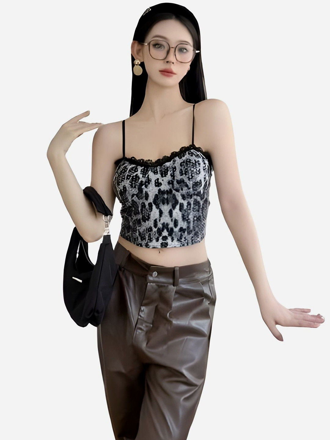 ATOX Girls Animal Printed Shoulder Straps Fitted Crop Top