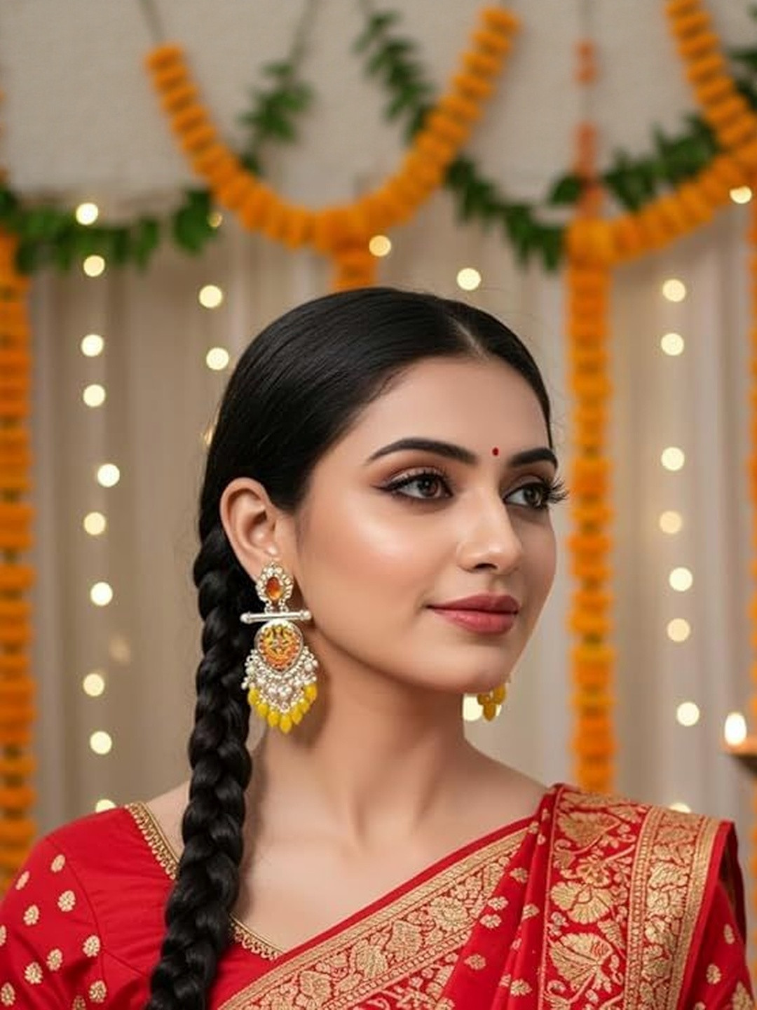 TESSARA Silver-Plated Artificial Stones Studded And Beaded Geometric Shaped Drop Earrings