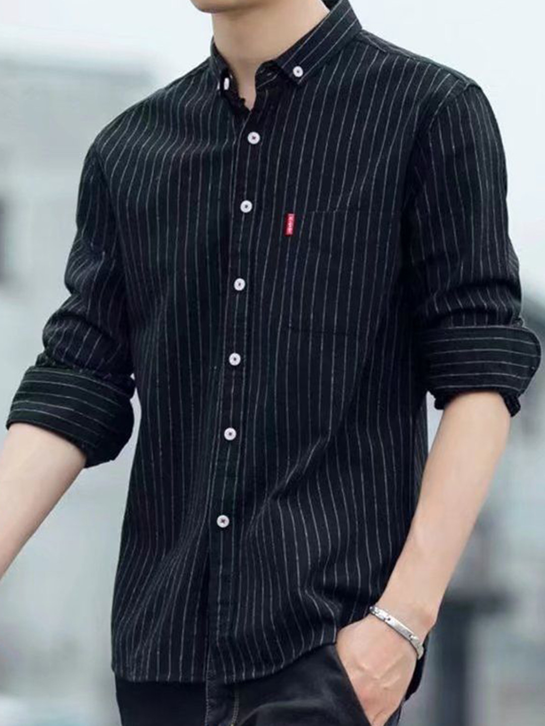 StyleCast Men Slim Fit Striped Button-Down Collar Shirt