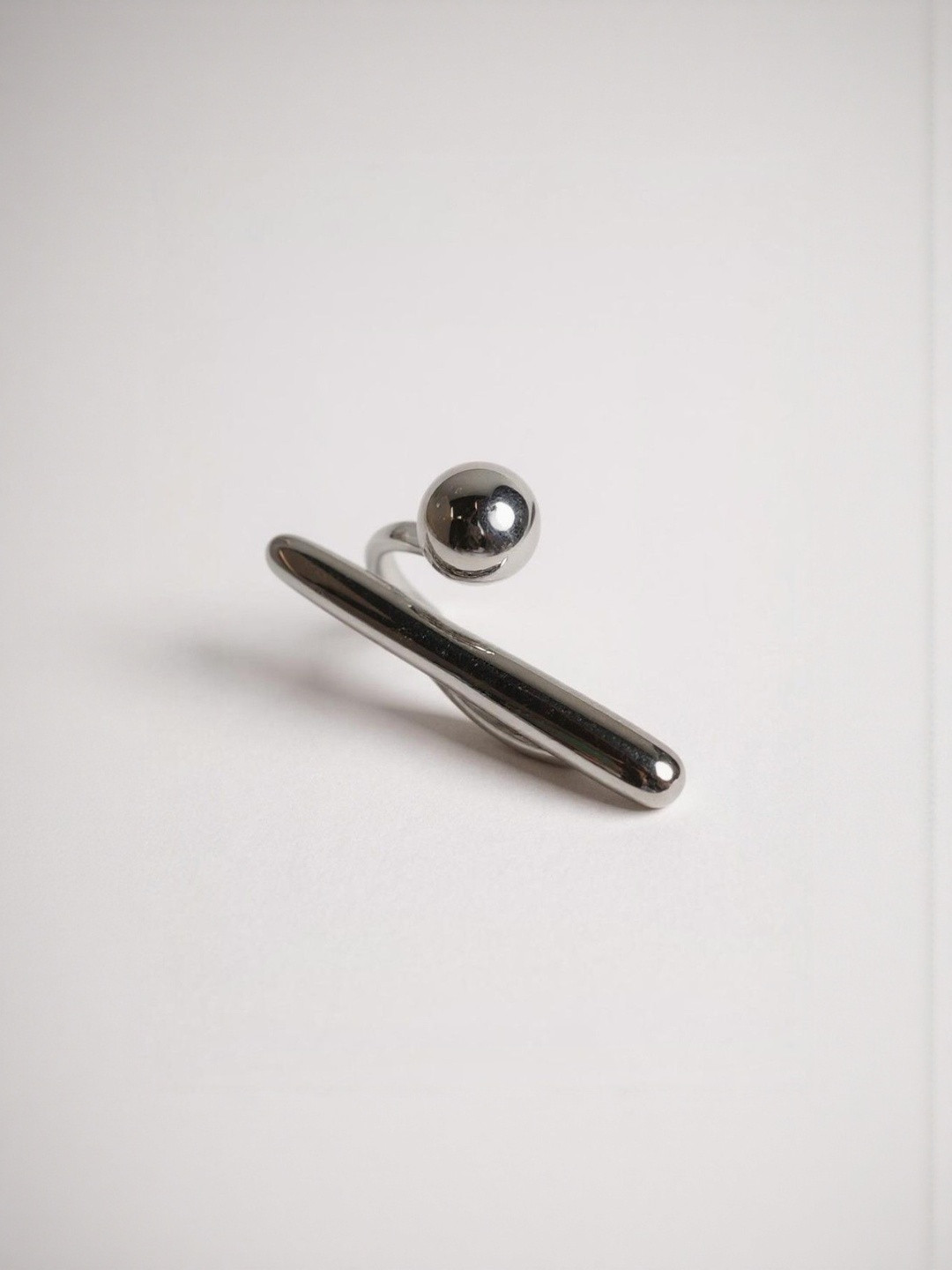 CAO Jewellery Stainless Steel T-Shaped Ball Open Adjustable Finger Ring