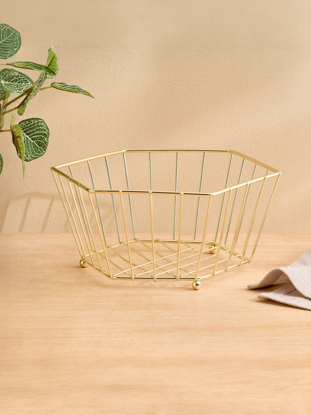 Home Centre Orion Chromeware Ellora Gold-Toned Metal Fruit and Vegetable Basket