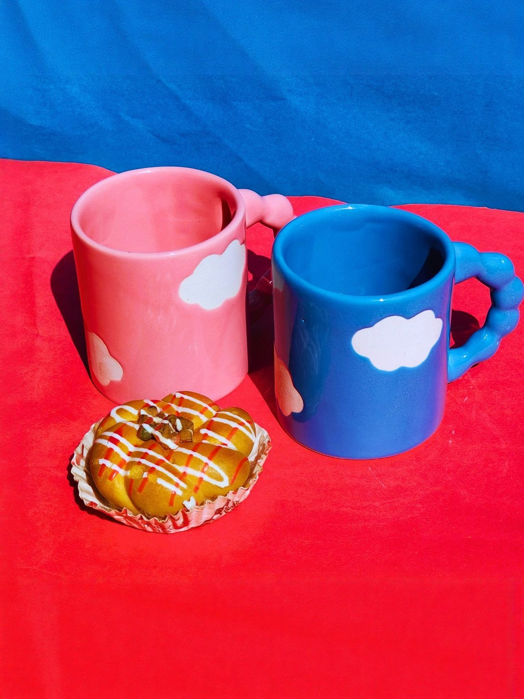 TheYUGO Pink And Blue 2 Pieces Printed Ceramic Glossy Mugs