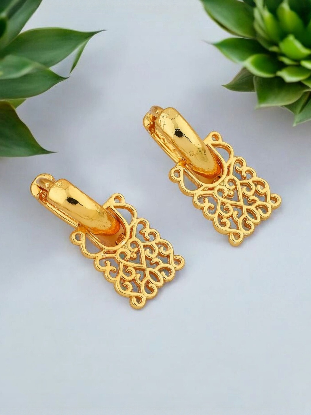 SHREE KRISHNA SHOPPING Gold-Plated Square Shaped Hoop Earrings