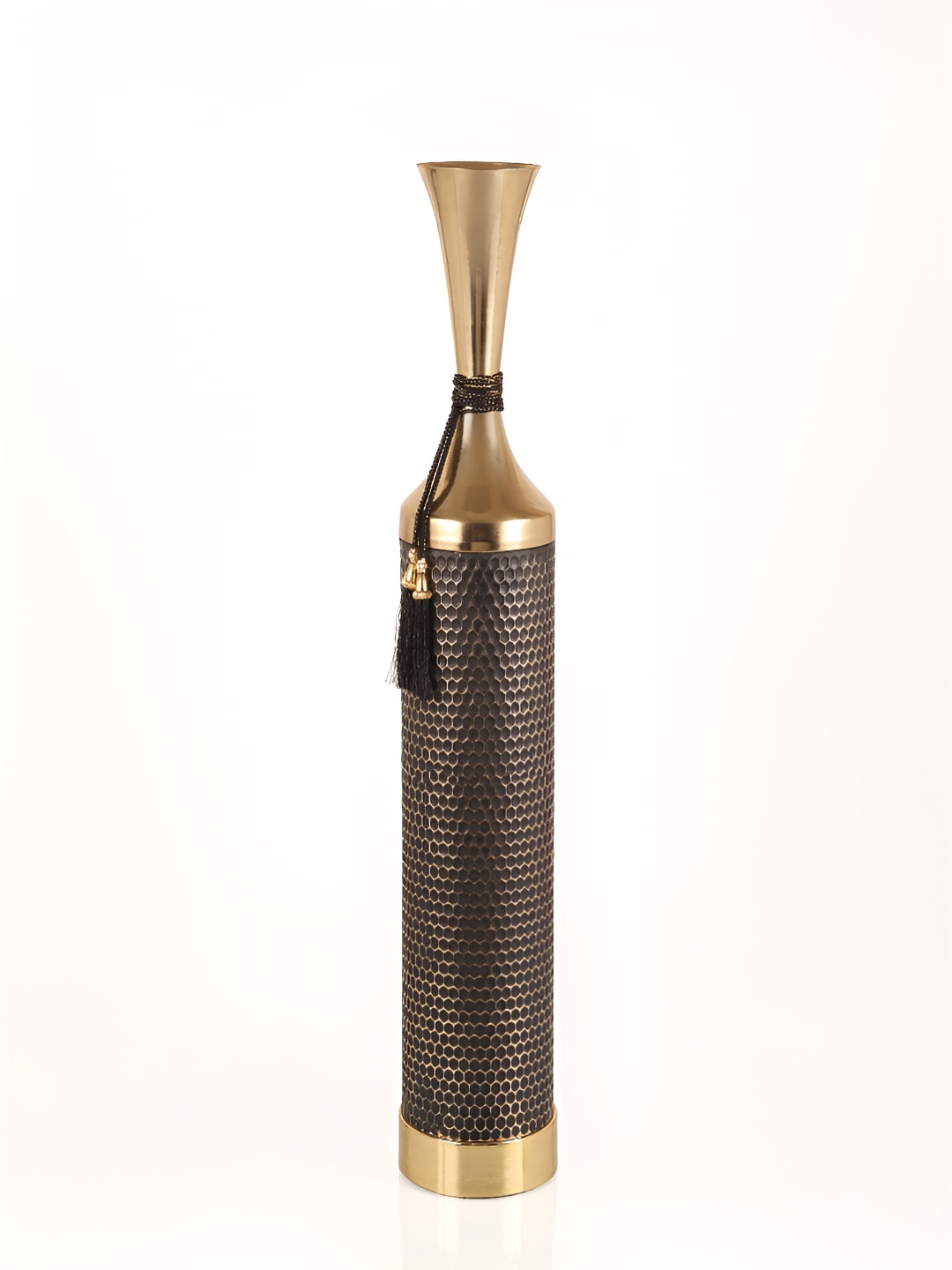 HEAVEN HOME'S BY V DECORE Black And Gold-Toned Enamelled Textured Vase