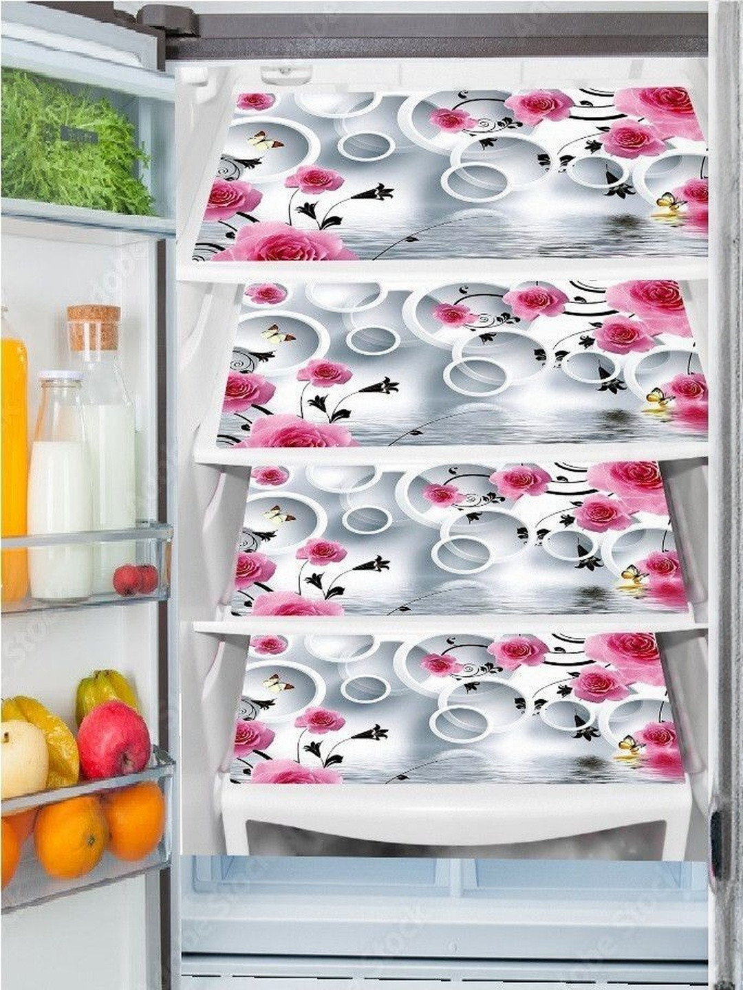 TRENDY RABBIT Pack of 4 Floral Printed Fridge Mats