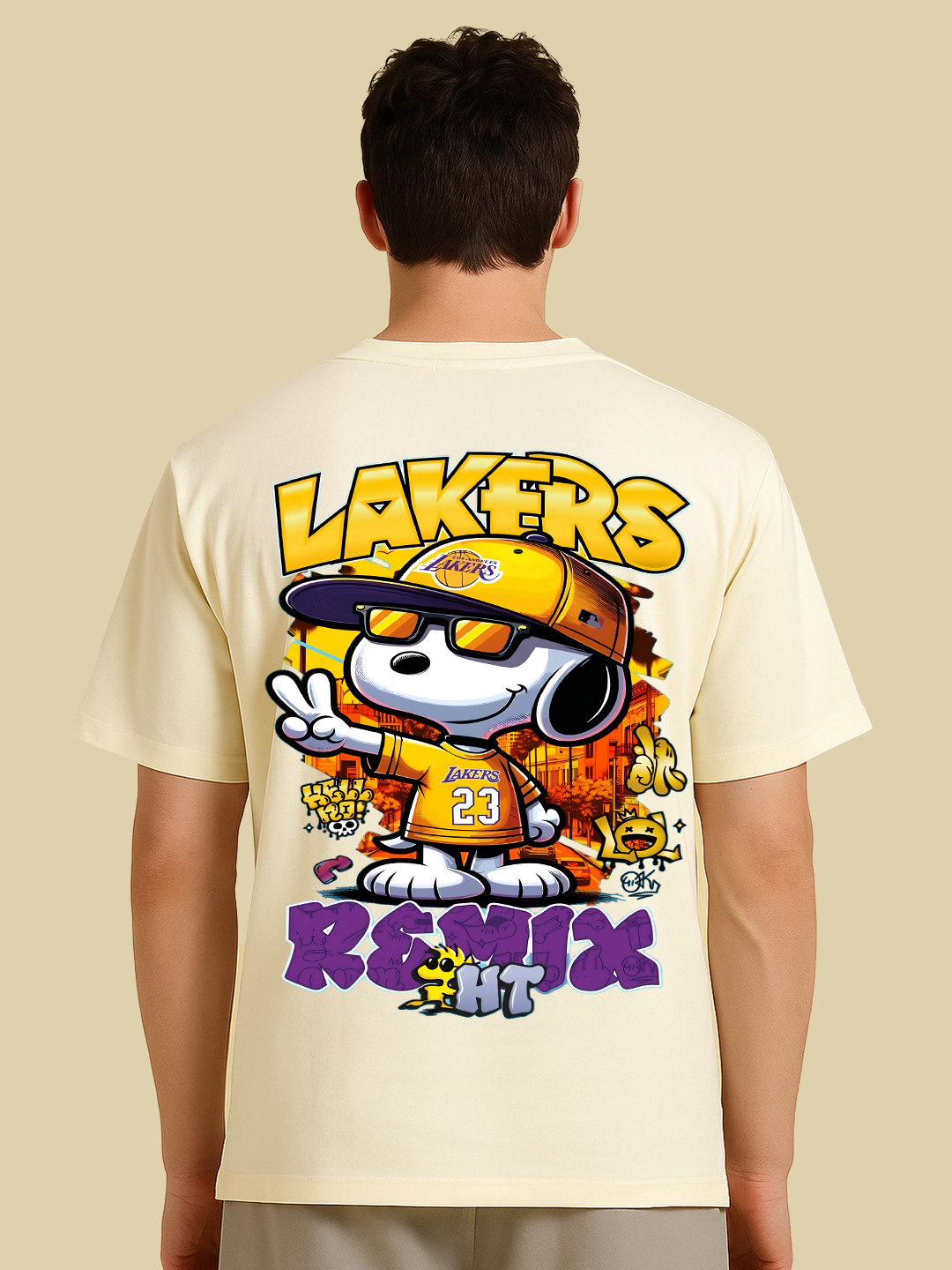 UNIQSOME Men Snoopy Graphic Printed Round Neck Cotton Oversized T-shirt