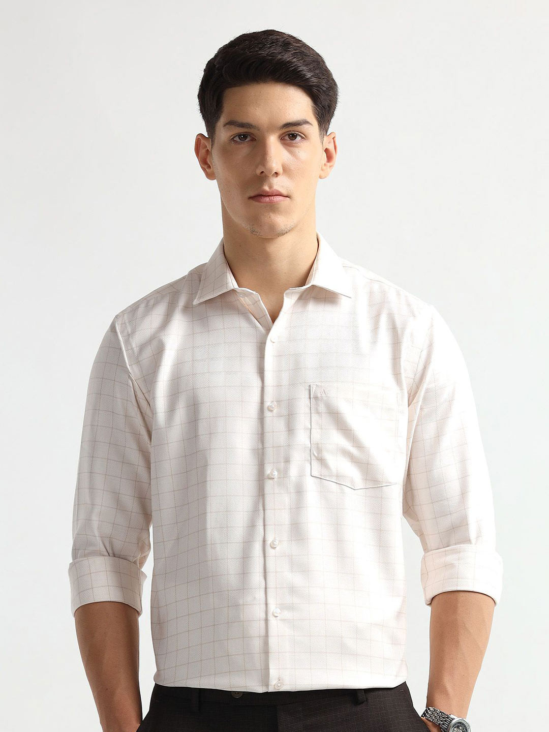 Arrow Men Grid Tattersall Checked Pure Cotton Liberty Auto Press Formal Shirt