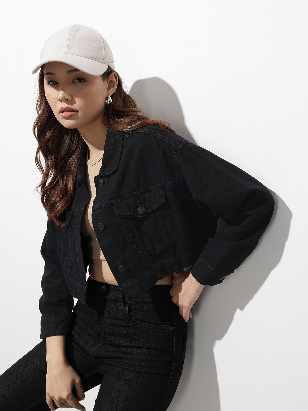 The Roadster Life Co. Fringed Pure Cotton Crop Denim Jacket