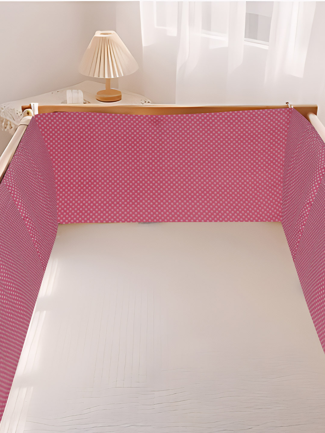 OSCAR HOME Pink & White Polka Dots Printed Cotton Crib Bumper Regular Bedding Set