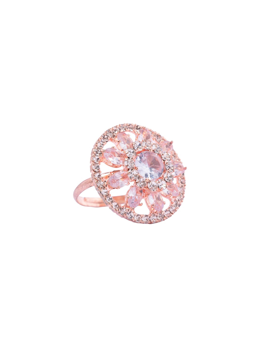 Kulin Rose Gold-Plated Artificial Stones Studded Finger Ring