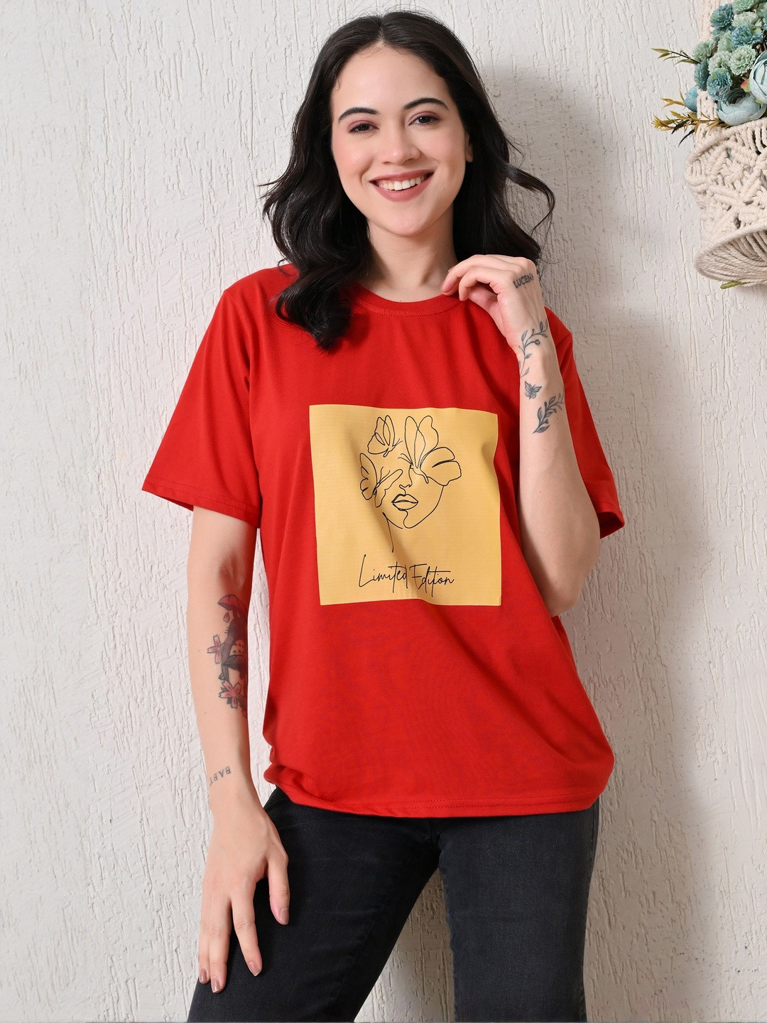 Myrung Women Graphic Printed Round Neck Bio Finish Oversized T-shirt