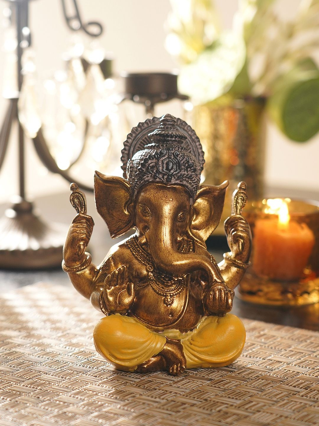 Pure Home and Living Gold-Toned Lord Ganesha Glossy Living Room Small Showpiece 5.5 Inch