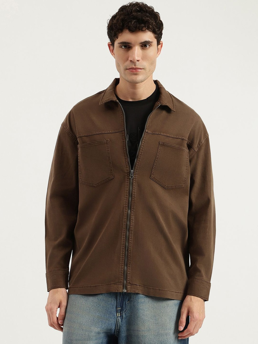United Colors of Benetton Men Solid Spread Collar Oversized Casual Shacket
