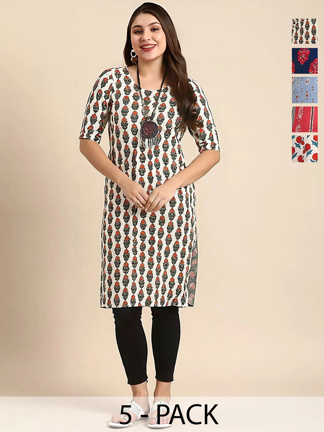Ethnic basket Women Pack of 5Ethnic Motifs Printed Crepe Kurta