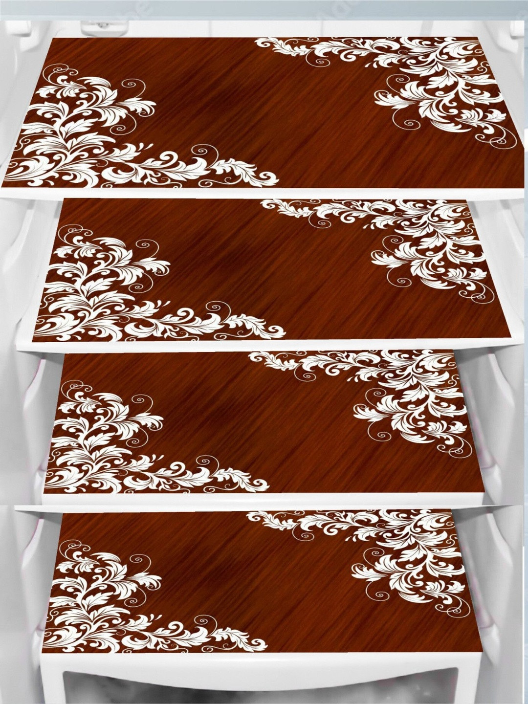 TRENDY RABBIT Brown & White 4 Pieces Printed Refrigerator Fridge Mats