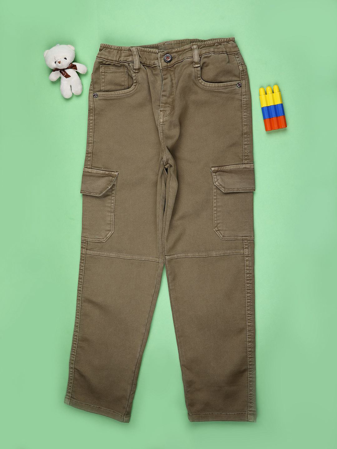 V-Mart Boys Regular Fit Mid-Rise Light Fade Stretchable Cargo Style Jeans