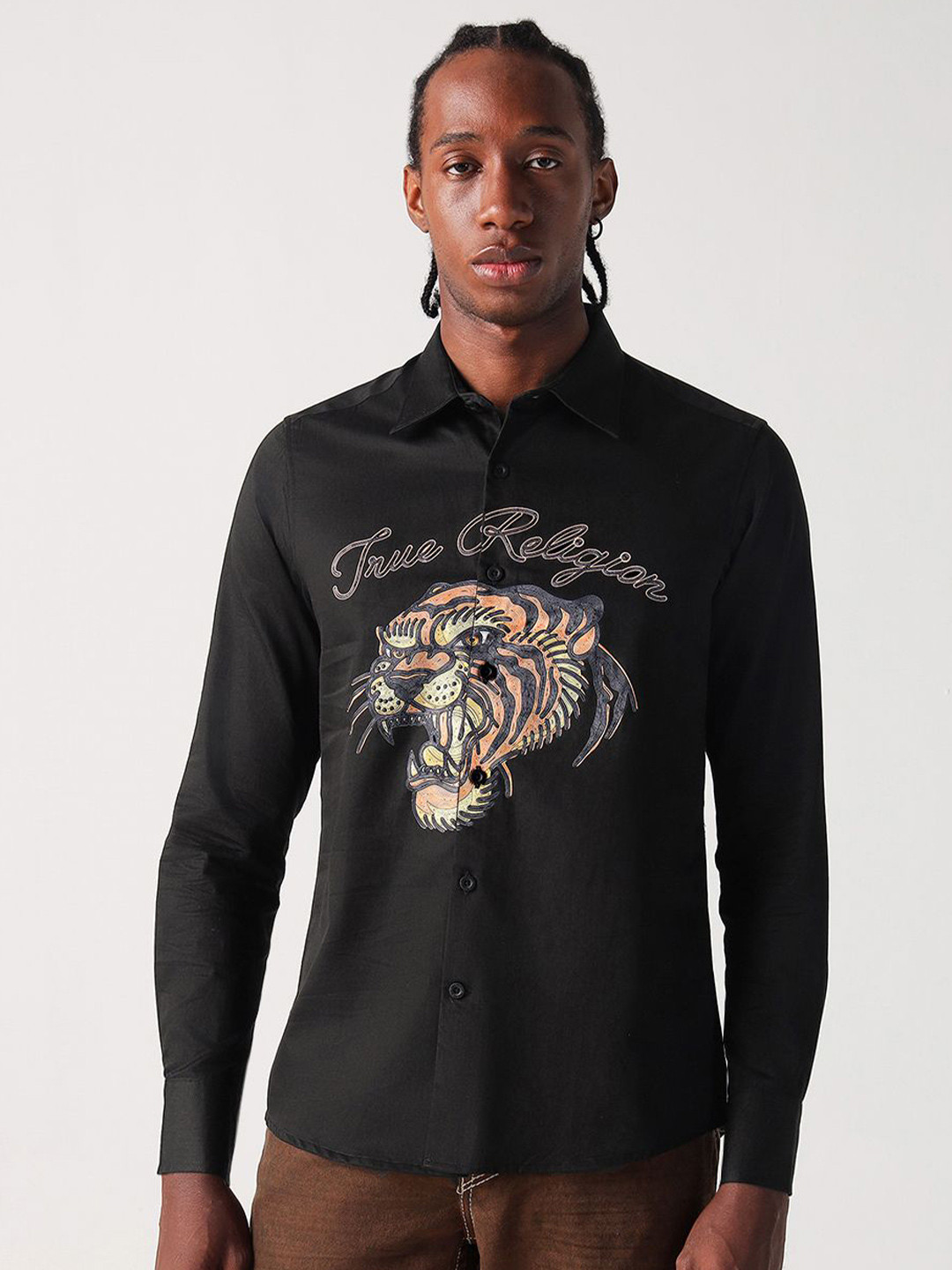 True Religion Men Relaxed Fit Graphic Printed Spread Collar Pure Cotton Casual Shirt