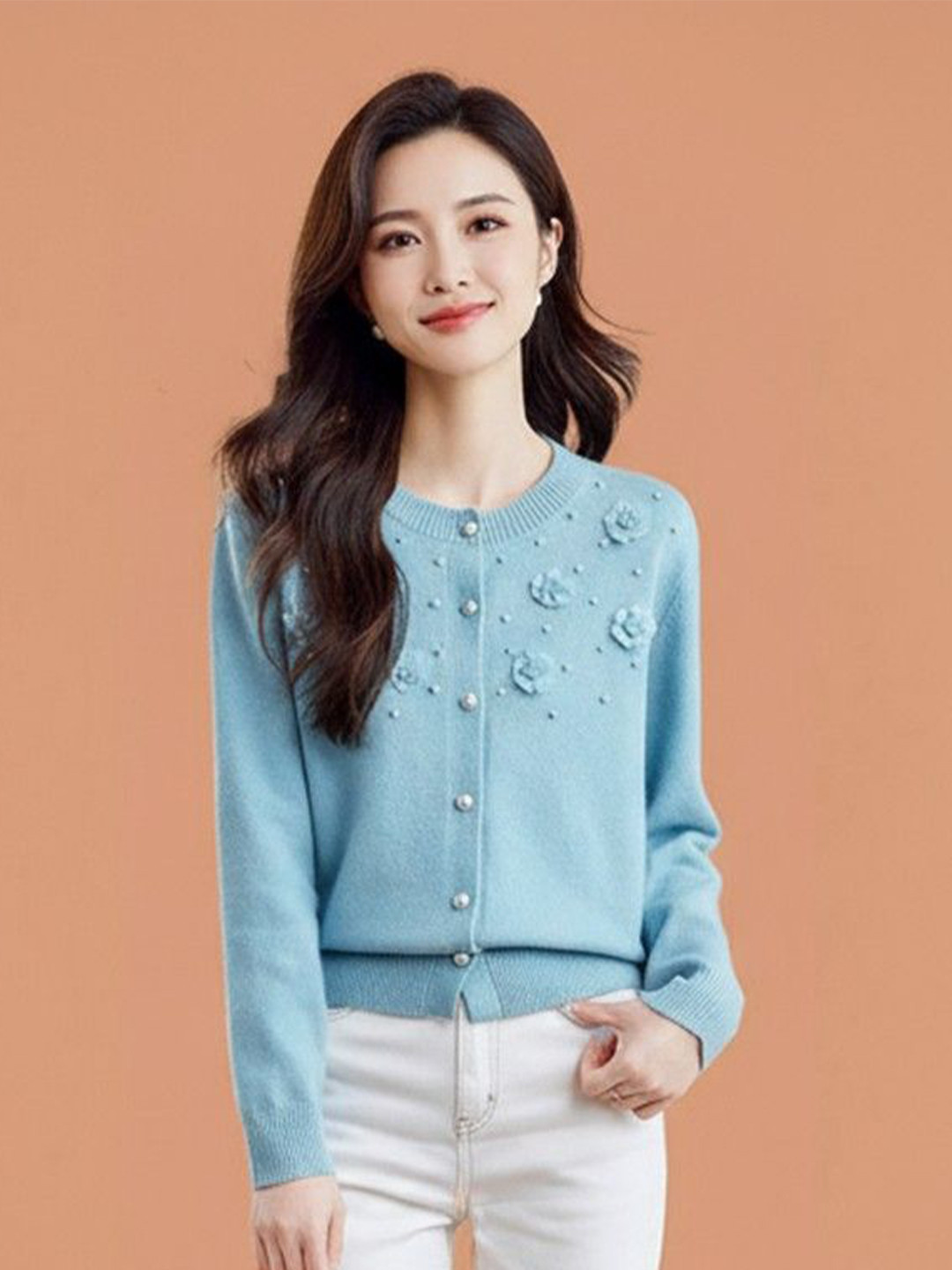 HERE&NOW Women Floral Self-Design Cardigan Sweater