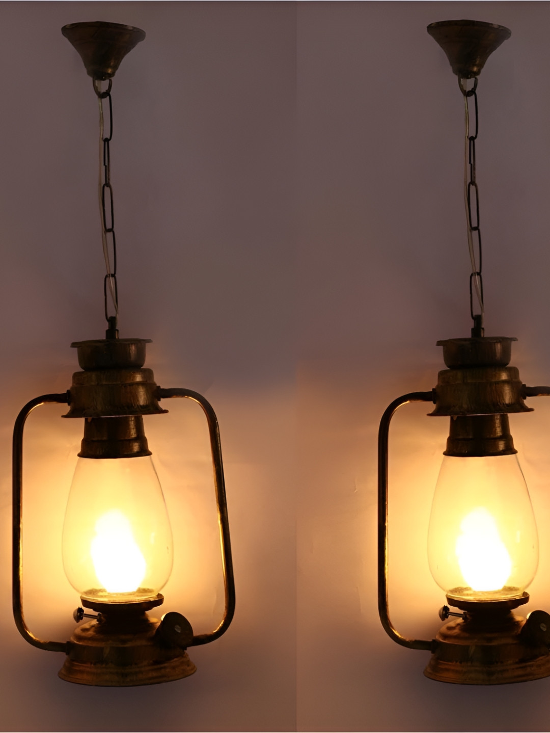 SOMIL Gold-Toned & Transparent 2 Pieces Textured Lantern Ceiling Lamp