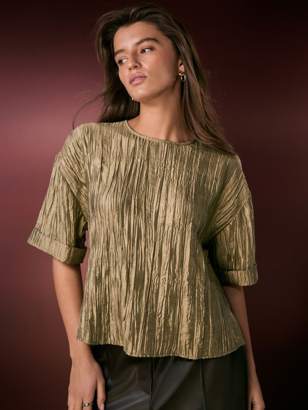 NEXT Metallic Crinkled Party Top