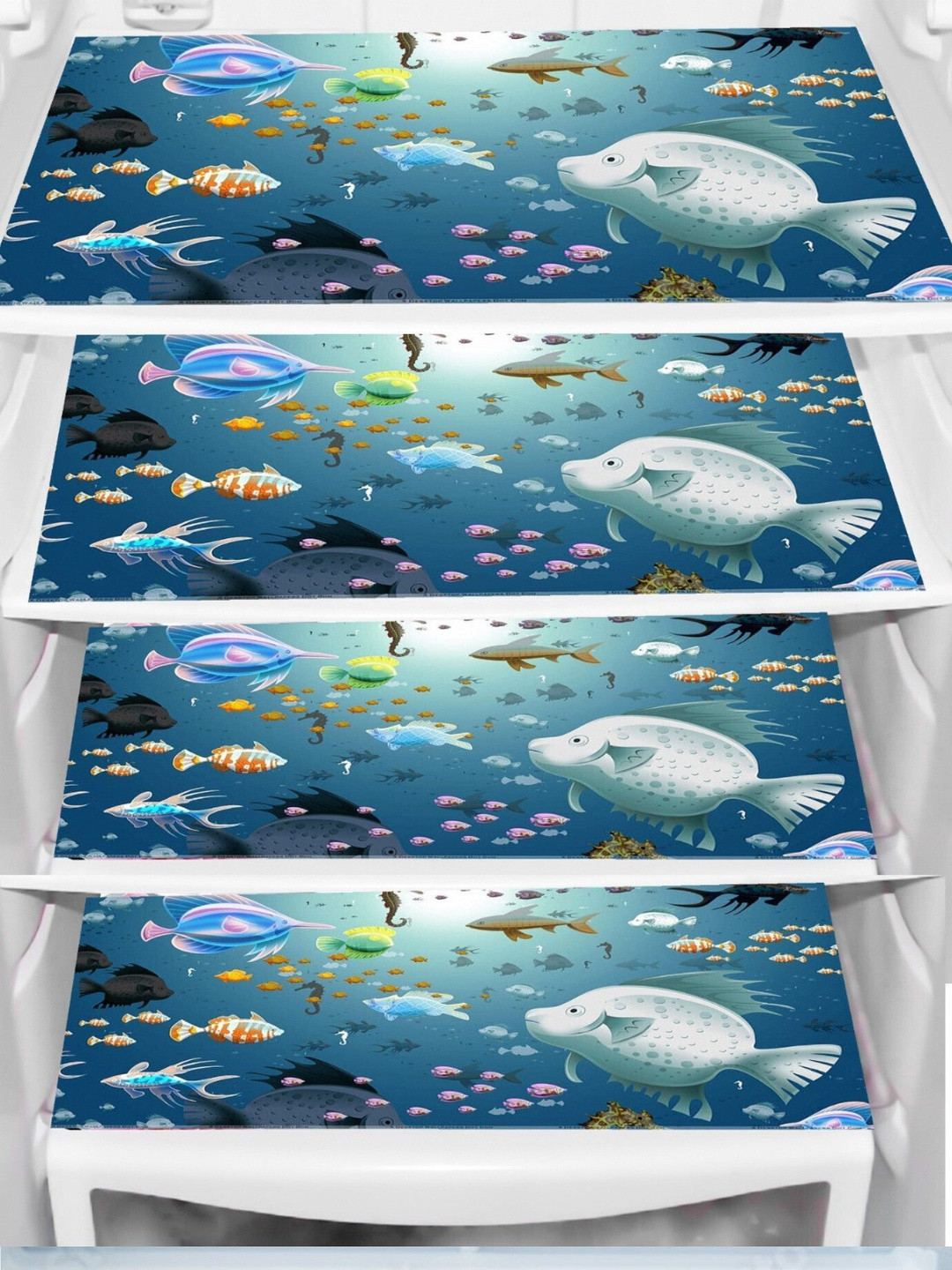 TRENDY RABBIT Blue 4 Pieces Printed Fridge Mats