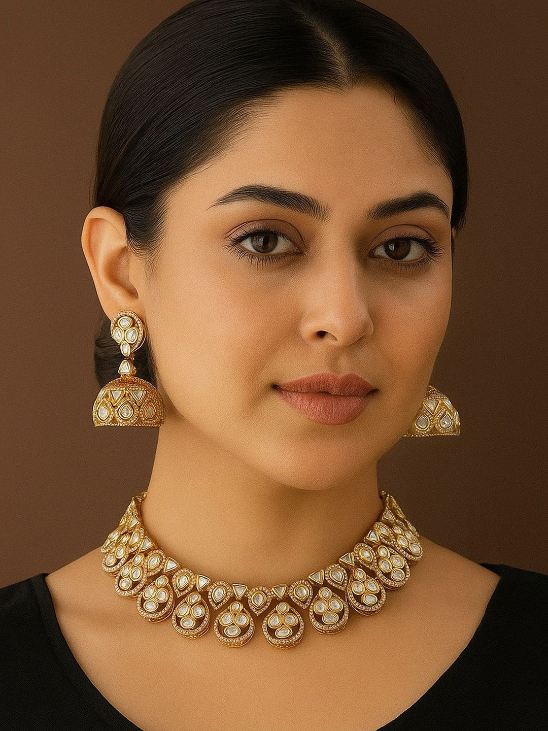 TREEMODA Moissanite Polki-Studded Choker Jewellery Set