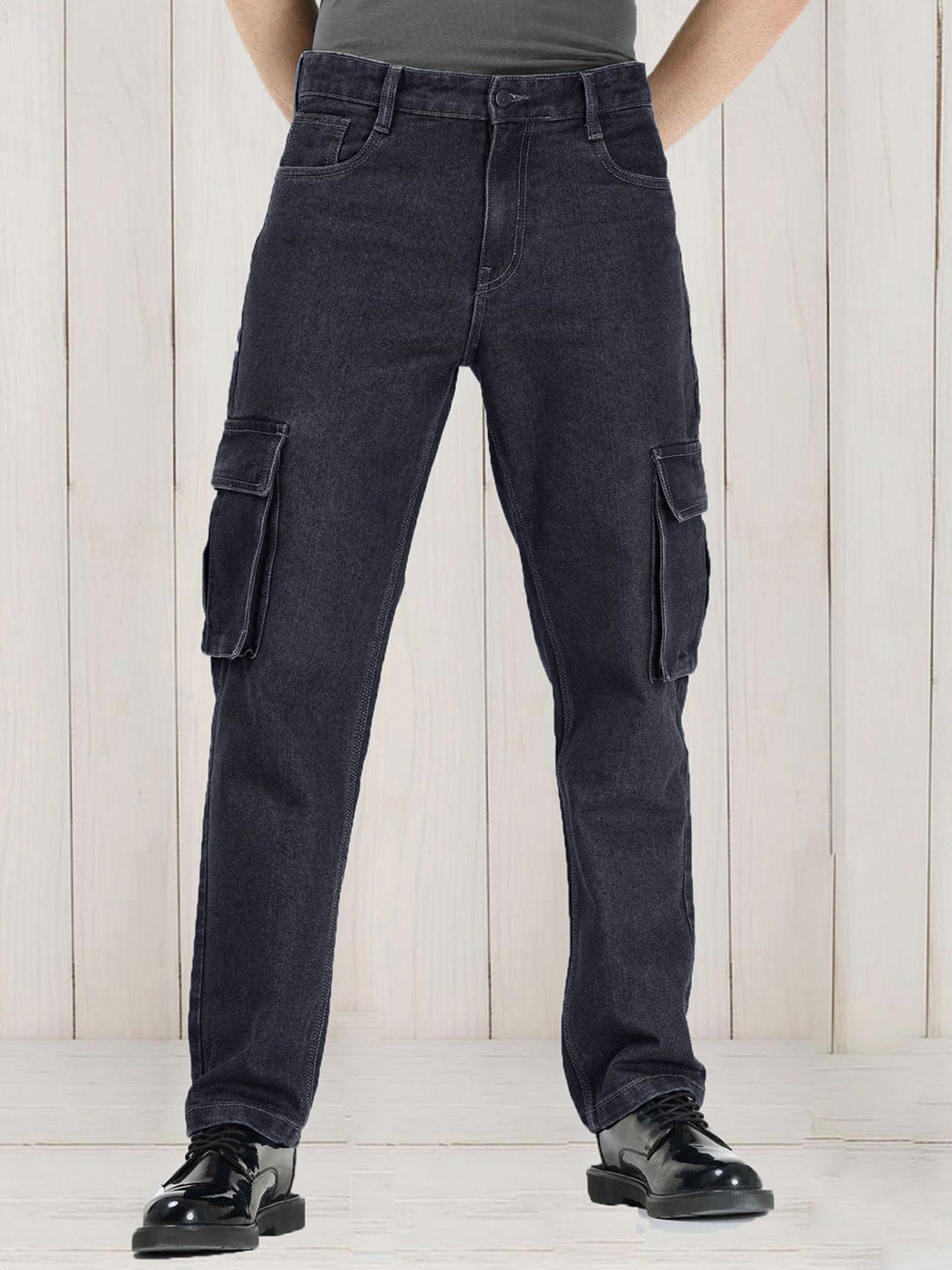 fineblu Men Plus size Mid-Rise Stretchable Cargo Styles Slim Fit Jeans