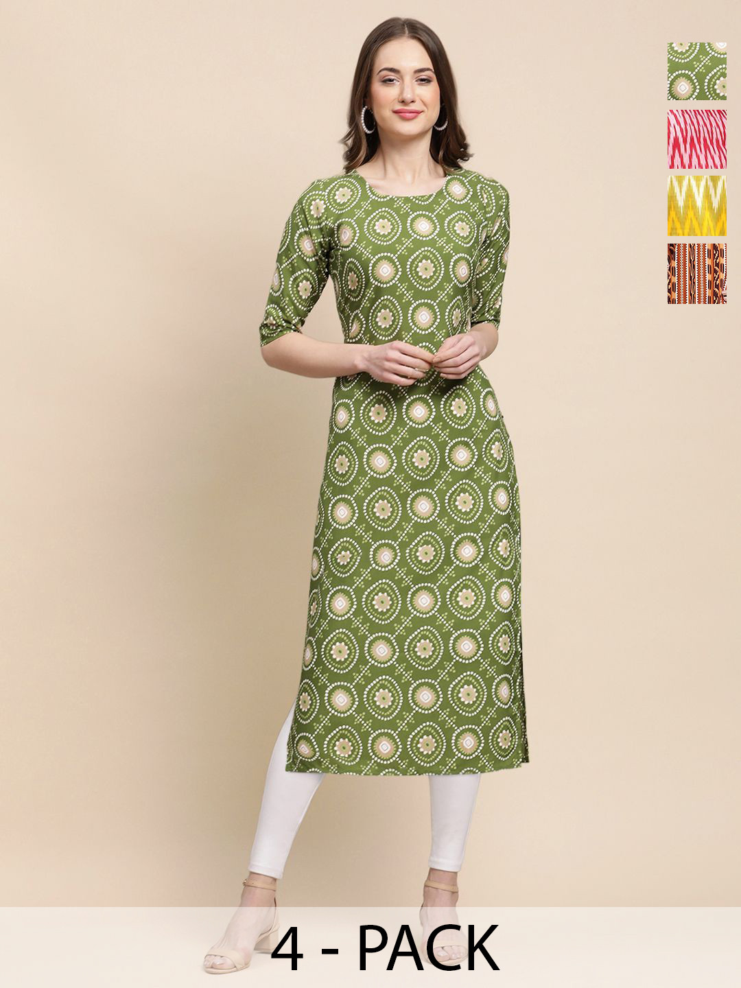 Ethnic basket Pack Of 4 Women Ethnic Motifs Printed Straight Kurta