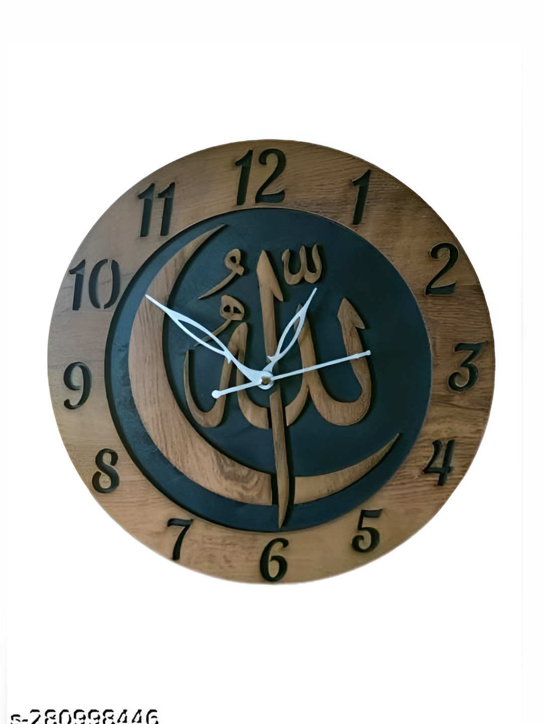 QEZNEF Brown And Green Contemporary Round Wooden Analogue Wall Clock