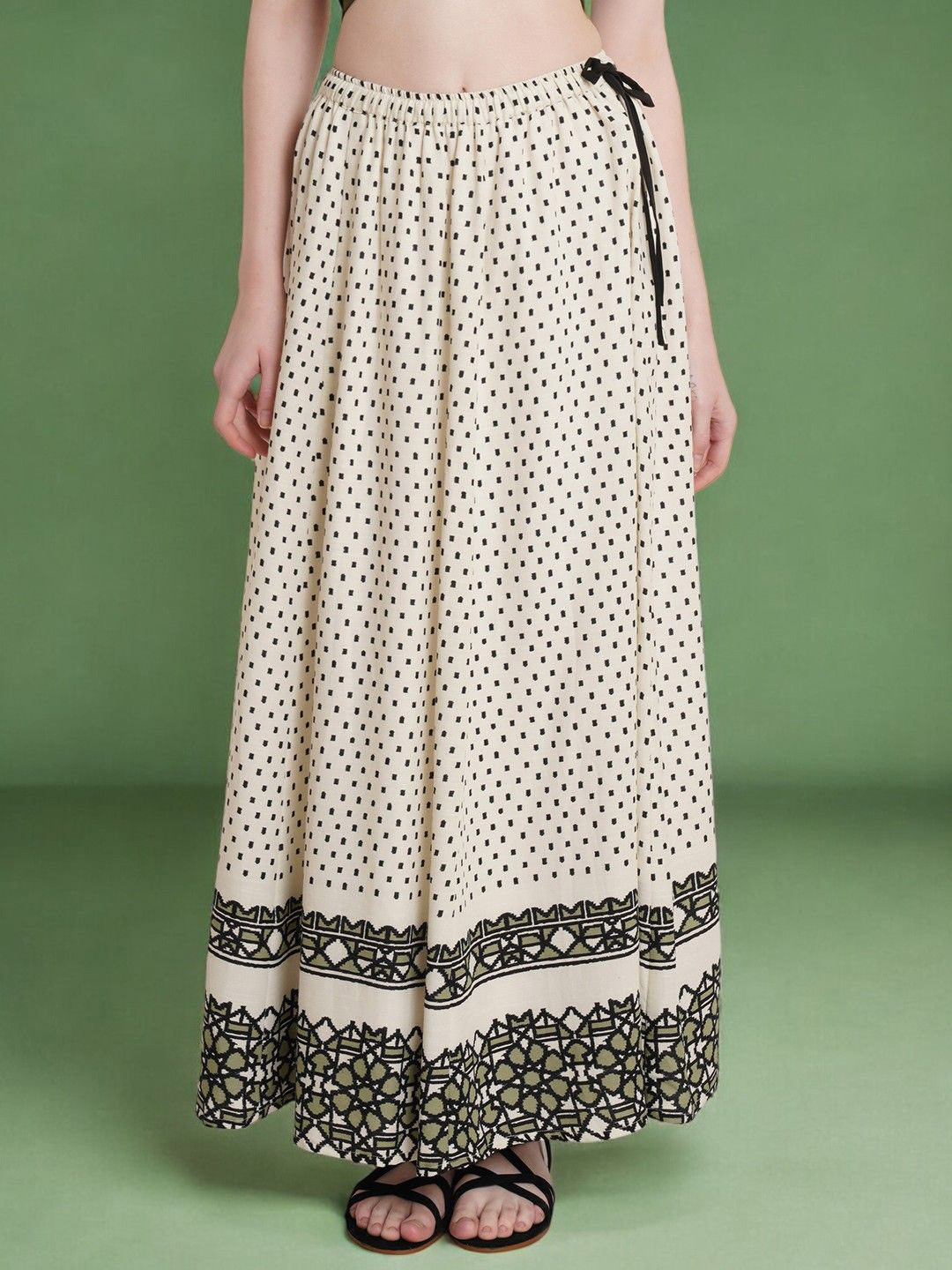 INUKA Women Polka Dots Printed Slip-On Flared Maxi Skirt