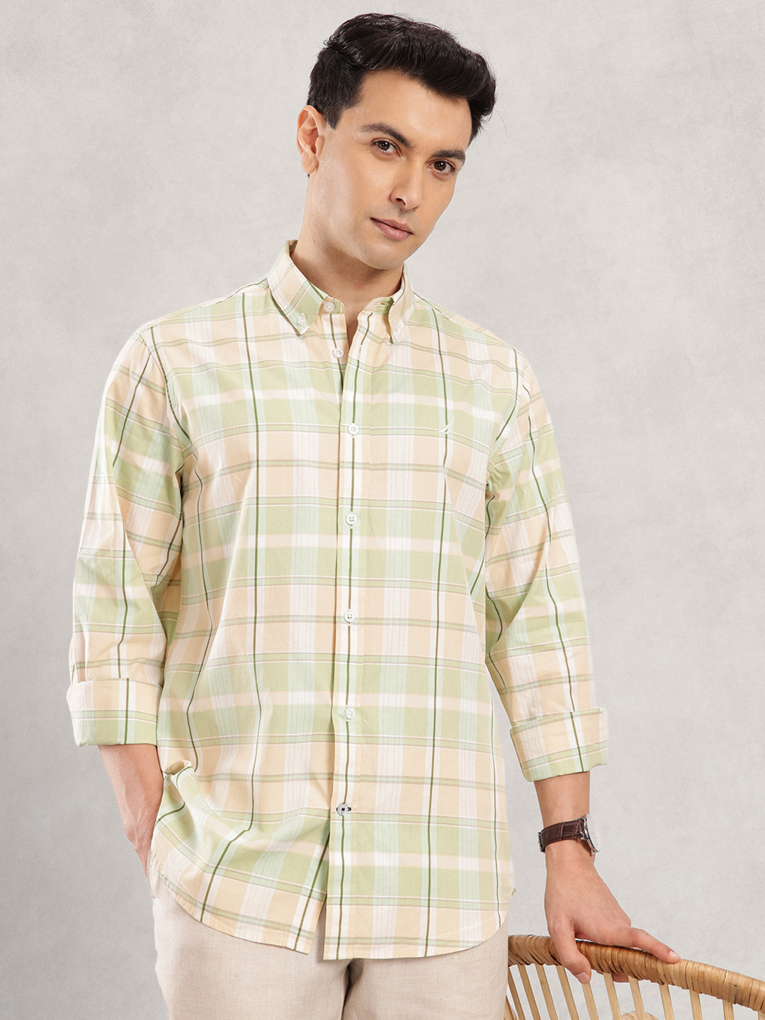Nautica Classic Fit Checked Pure Cotton Casual Shirt