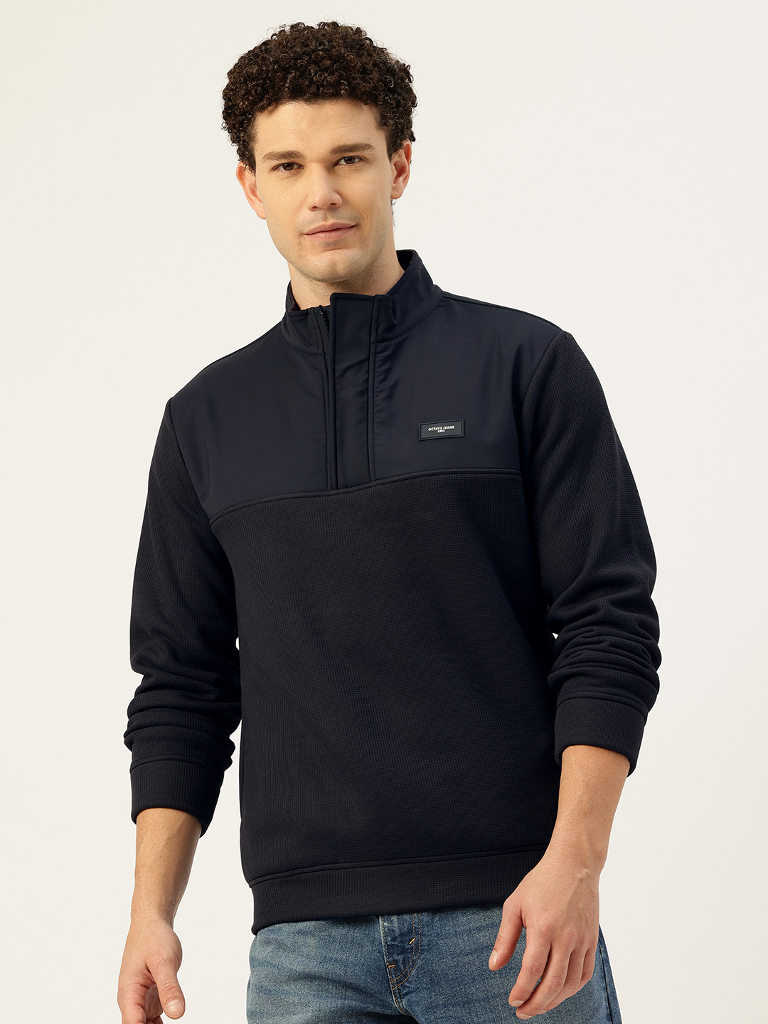 Octave Mock Collar Sweatshirt with Half Zipper Closure