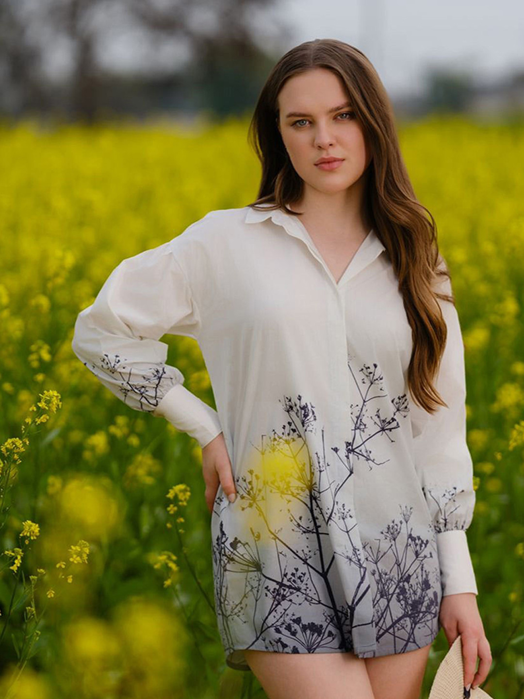 AFRIYA Women Comfort Relaxed Fit Floral Printed Spread Collar Cotton Meadow Casual Shirt