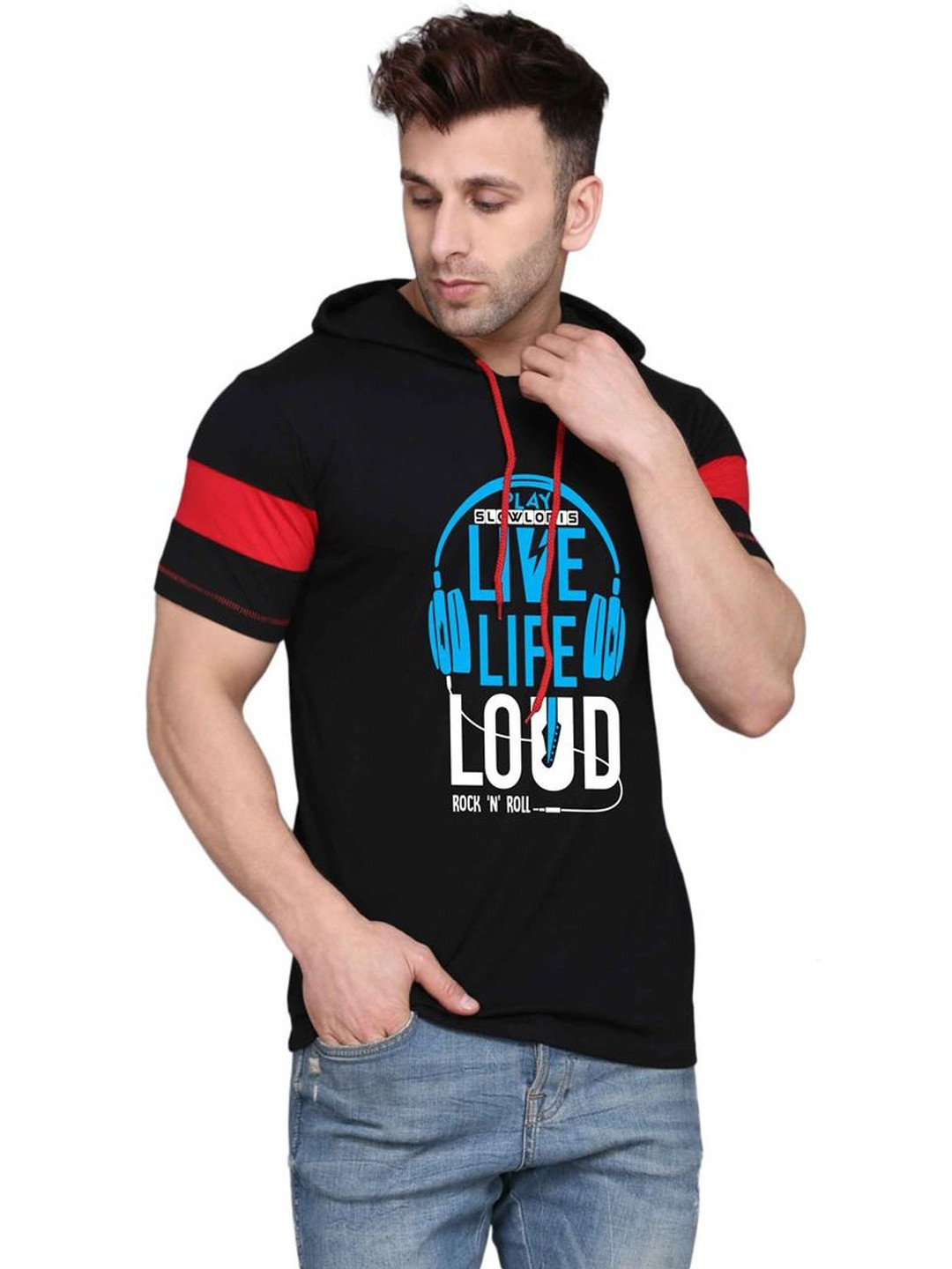 CRYPTIC Typography Printed Hooded Short Sleeves Cotton Regular Fit T-shirt