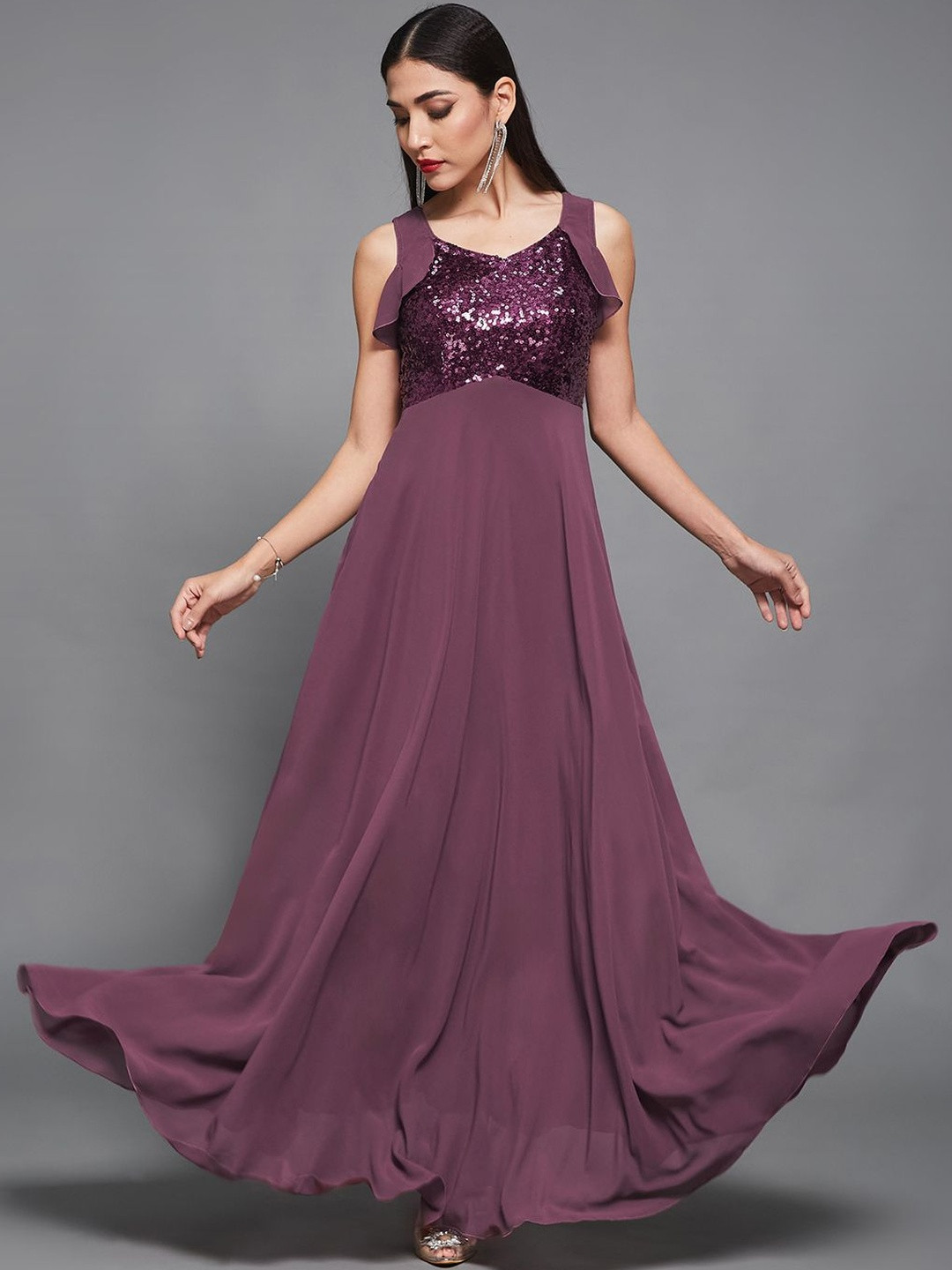 Women's Sweet-Heart Neck Sleeveless Embellished Fit & Flare Maxi Dress