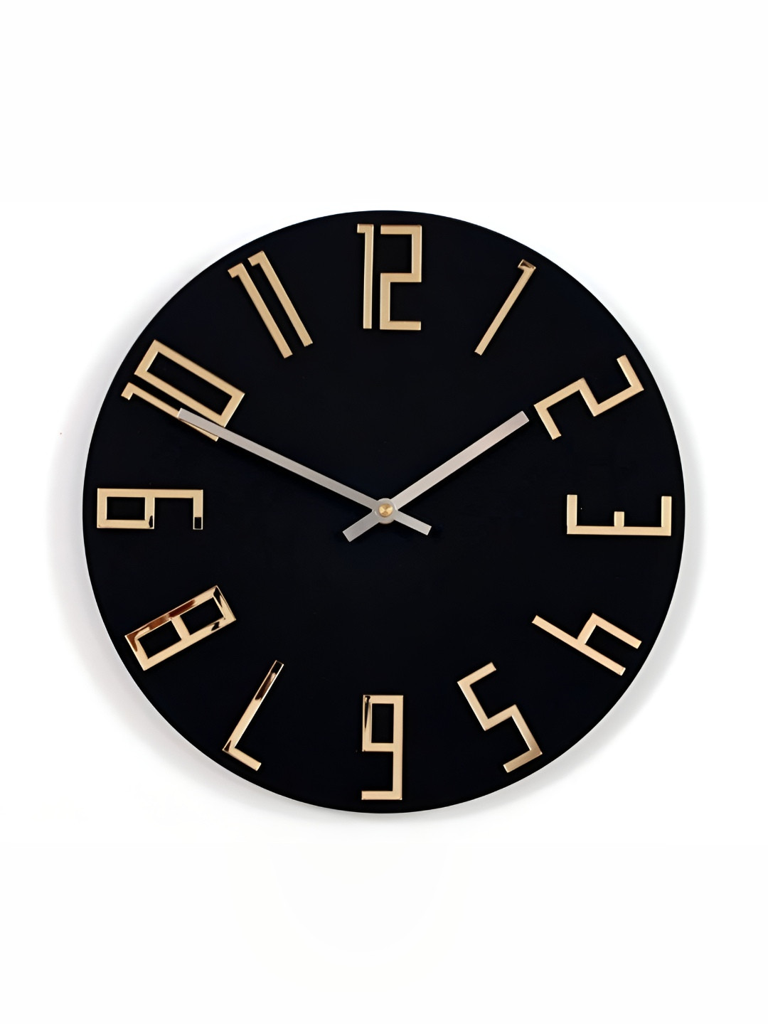 QEZNEF Black & Gold Round Analogue Wooden Wall Clock