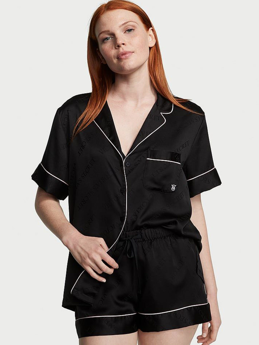 Victoria's Secret Women Solid Satin Shirt & Shorts Night Suit