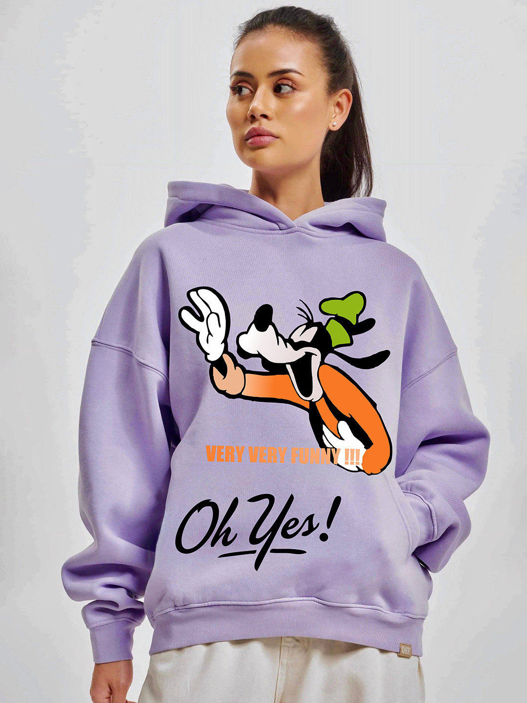 RAYACLOSET Women Goofy Printed Oversized Hooded Sweatshirt